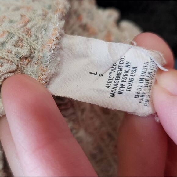 AE Aerie Micro Floral Puff Sleeve Cropped Blouse Smocked Square Neck Large - Picture 9 of 9